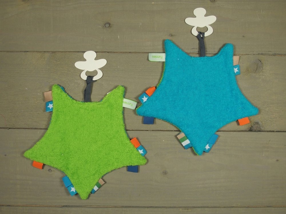 Label speendoekje Ster Aqua-Limegroen