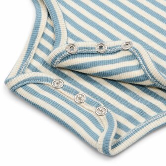 Little Dutch Romper korte mouw blauw Stone Blue stripe