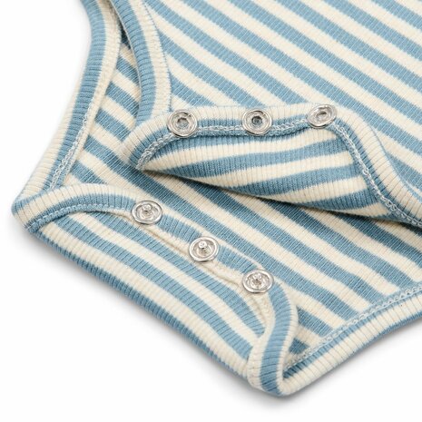 Little Dutch Romper korte mouw blauw Stone Blue stripe