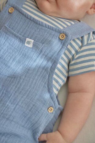 Little Dutch Romper korte mouw blauw Stone Blue stripe